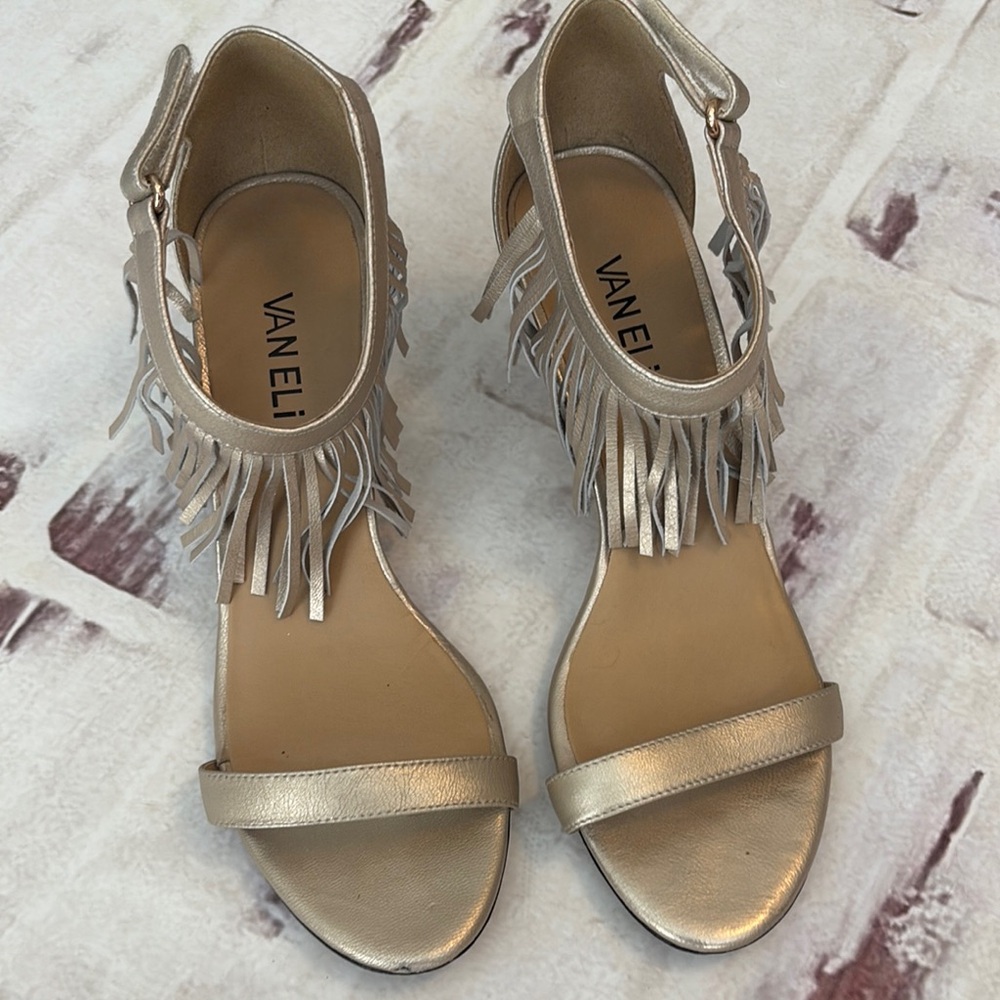 Vaneli Gold Fringe Sandals with Flat Sole